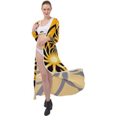 Black Yellow Abstract Floral Pattern Maxi Chiffon Beach Wrap by SpinnyChairDesigns