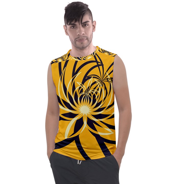 Black Yellow Abstract Floral Pattern Men s Regular Tank Top