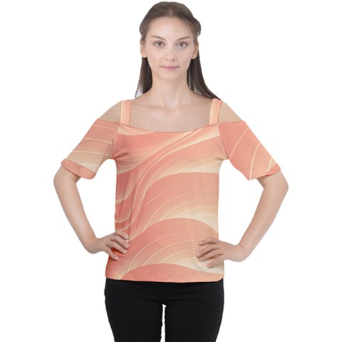 Coral Peach Swoosh Cutout Shoulder Tee by SpinnyChairDesigns