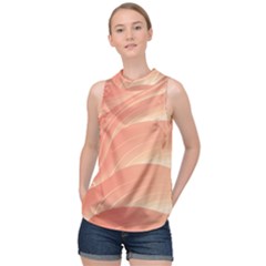 Coral Peach Swoosh High Neck Satin Top by SpinnyChairDesigns