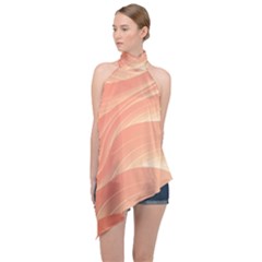 Coral Peach Swoosh Halter Asymmetric Satin Top by SpinnyChairDesigns