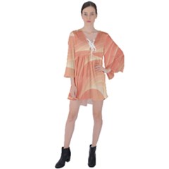 Coral Peach Swoosh V-neck Flare Sleeve Mini Dress by SpinnyChairDesigns