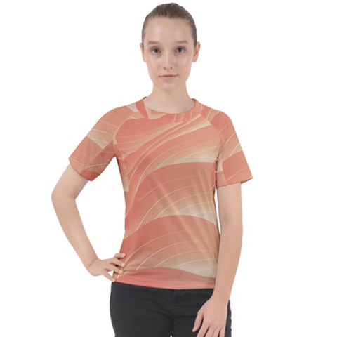 Coral Peach Swoosh Women s Sport Raglan Tee by SpinnyChairDesigns