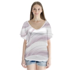 Pale Pink And White Swoosh V-neck Flutter Sleeve Top by SpinnyChairDesigns