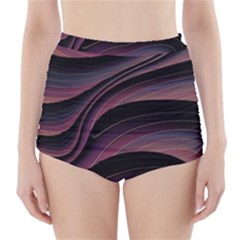 Dark Purple And Black Swoosh High-waisted Bikini Bottoms by SpinnyChairDesigns