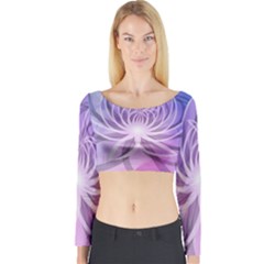 Watercolor Blue Purple Floral Pattern Long Sleeve Crop Top by SpinnyChairDesigns