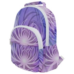 Watercolor Blue Purple Floral Pattern Rounded Multi Pocket Backpack by SpinnyChairDesigns