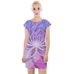 Watercolor Blue Purple Floral Pattern Cap Sleeve Bodycon Dress by SpinnyChairDesigns