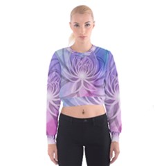 Watercolor Blue Purple Floral Pattern Cropped Sweatshirt by SpinnyChairDesigns