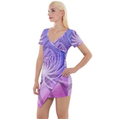 Watercolor Blue Purple Floral Pattern Short Sleeve Asymmetric Mini Dress by SpinnyChairDesigns