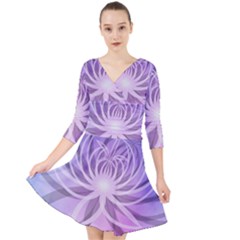 Watercolor Blue Purple Floral Pattern Quarter Sleeve Front Wrap Dress by SpinnyChairDesigns