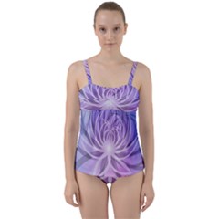 Watercolor Blue Purple Floral Pattern Twist Front Tankini Set by SpinnyChairDesigns