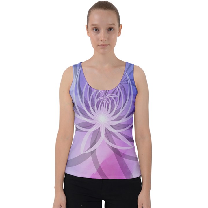 Watercolor Blue Purple Floral Pattern Velvet Tank Top