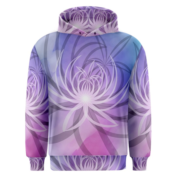 Watercolor Blue Purple Floral Pattern Men s Overhead Hoodie