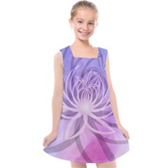 Watercolor Blue Purple Floral Pattern Kids  Cross Back Dress by SpinnyChairDesigns