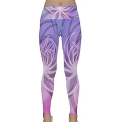 Watercolor Blue Purple Floral Pattern Lightweight Velour Classic Yoga Leggings by SpinnyChairDesigns