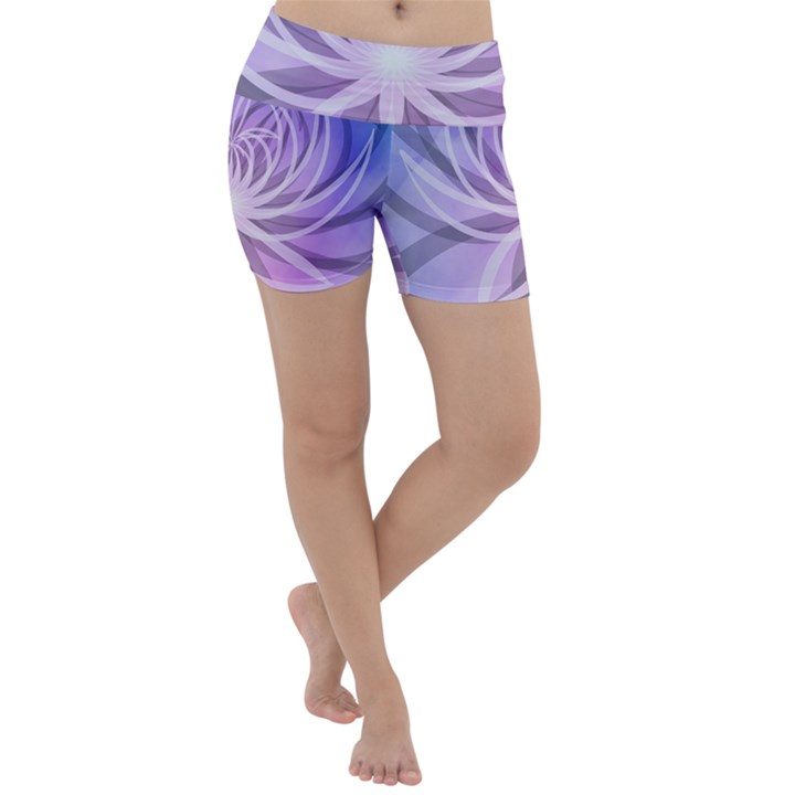 Watercolor Blue Purple Floral Pattern Lightweight Velour Yoga Shorts