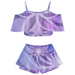 Watercolor Blue Purple Floral Pattern Kids  Off Shoulder Skirt Bikini by SpinnyChairDesigns