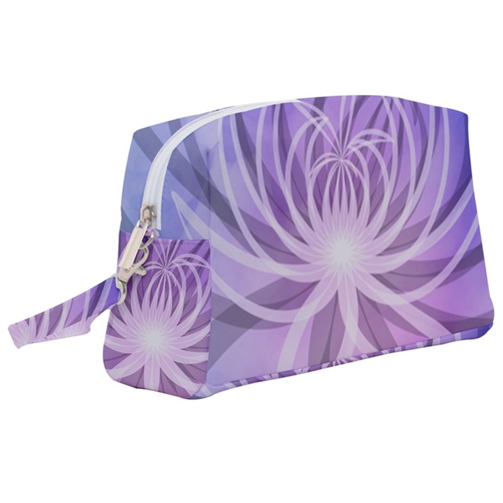 Watercolor Blue Purple Floral Pattern Wristlet Pouch Bag (Large)