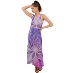 Watercolor Blue Purple Floral Pattern V-neck Chiffon Maxi Dress by SpinnyChairDesigns