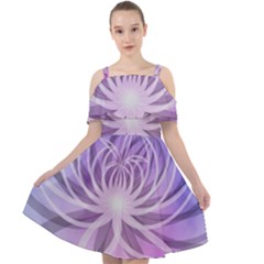 Watercolor Blue Purple Floral Pattern Cut Out Shoulders Chiffon Dress by SpinnyChairDesigns