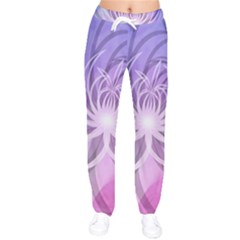 Watercolor Blue Purple Floral Pattern Women Velvet Drawstring Pants by SpinnyChairDesigns