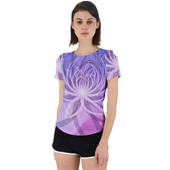 Watercolor Blue Purple Floral Pattern Back Cut Out Sport Tee by SpinnyChairDesigns