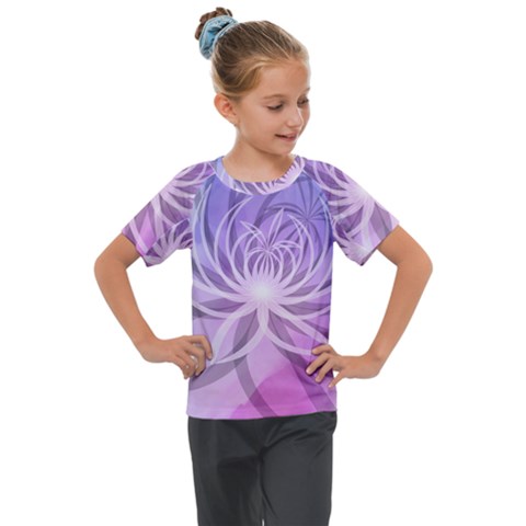 Watercolor Blue Purple Floral Pattern Kids  Mesh Piece Tee by SpinnyChairDesigns