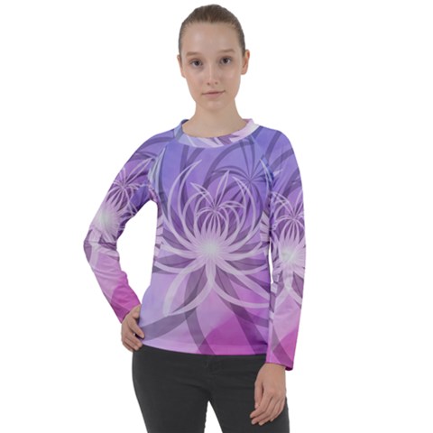 Watercolor Blue Purple Floral Pattern Women s Long Sleeve Raglan Tee by SpinnyChairDesigns