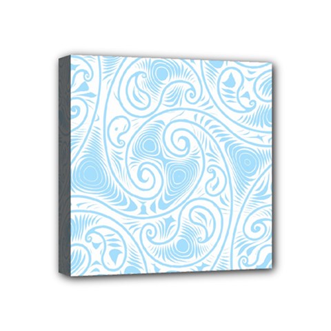 Light Blue And White Abstract Paisley Mini Canvas 4  X 4  (stretched) by SpinnyChairDesigns