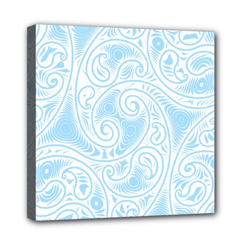 Light Blue And White Abstract Paisley Mini Canvas 8  X 8  (stretched) by SpinnyChairDesigns