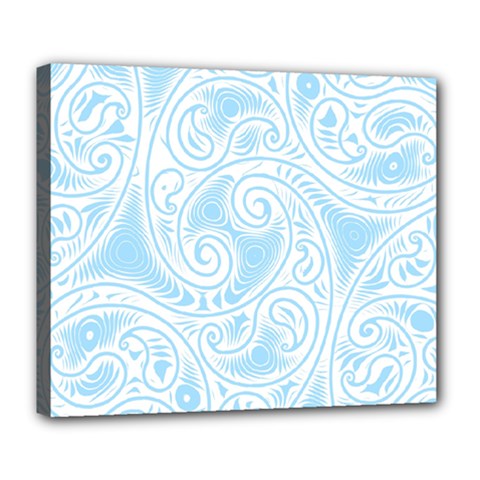 Light Blue And White Abstract Paisley Deluxe Canvas 24  X 20  (stretched) by SpinnyChairDesigns