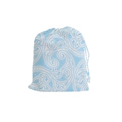 Light Blue And White Abstract Paisley Drawstring Pouch (medium) by SpinnyChairDesigns