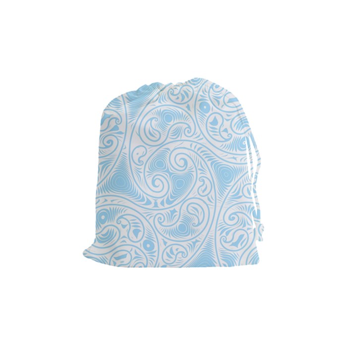 Light Blue and White Abstract Paisley Drawstring Pouch (Medium)