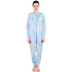 Light Blue And White Abstract Paisley Onepiece Jumpsuit (ladies)  by SpinnyChairDesigns