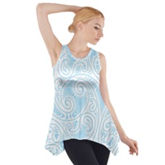 Light Blue And White Abstract Paisley Side Drop Tank Tunic by SpinnyChairDesigns