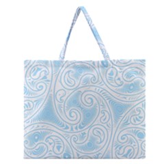 Light Blue And White Abstract Paisley Zipper Large Tote Bag by SpinnyChairDesigns