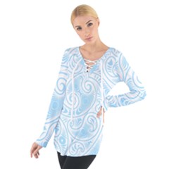 Light Blue And White Abstract Paisley Tie Up Tee by SpinnyChairDesigns