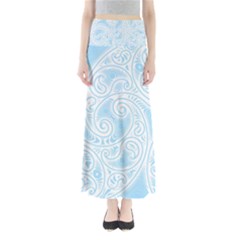 Light Blue And White Abstract Paisley Full Length Maxi Skirt by SpinnyChairDesigns