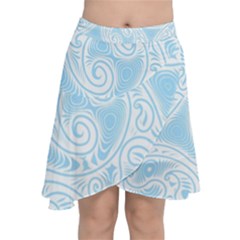 Light Blue And White Abstract Paisley Chiffon Wrap Front Skirt by SpinnyChairDesigns