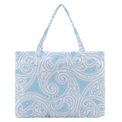 Light Blue And White Abstract Paisley Zipper Medium Tote Bag by SpinnyChairDesigns