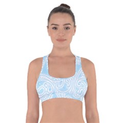 Light Blue And White Abstract Paisley Cross Back Sports Bra by SpinnyChairDesigns