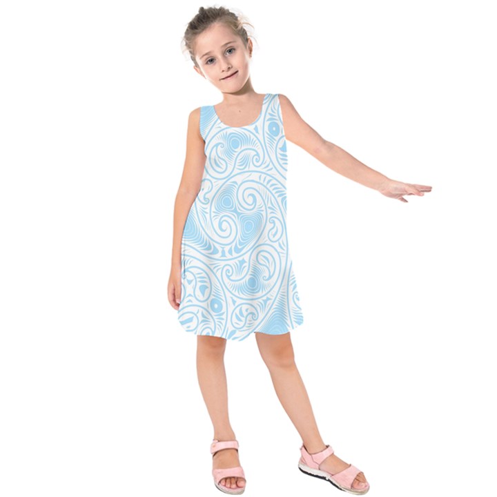 Light Blue and White Abstract Paisley Kids  Sleeveless Dress