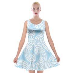 Light Blue And White Abstract Paisley Velvet Skater Dress by SpinnyChairDesigns