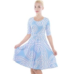 Light Blue And White Abstract Paisley Quarter Sleeve A-line Dress by SpinnyChairDesigns