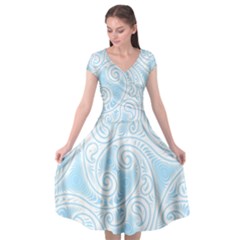 Light Blue And White Abstract Paisley Cap Sleeve Wrap Front Dress by SpinnyChairDesigns