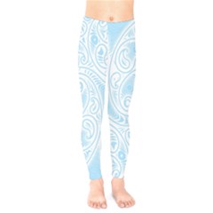 Light Blue And White Abstract Paisley Kids  Leggings by SpinnyChairDesigns