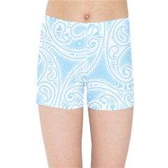 Light Blue And White Abstract Paisley Kids  Sports Shorts by SpinnyChairDesigns