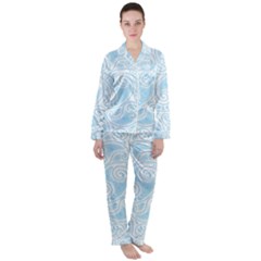 Light Blue And White Abstract Paisley Satin Long Sleeve Pyjamas Set by SpinnyChairDesigns