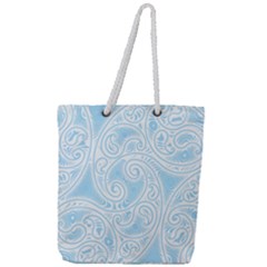 Light Blue And White Abstract Paisley Full Print Rope Handle Tote (large) by SpinnyChairDesigns